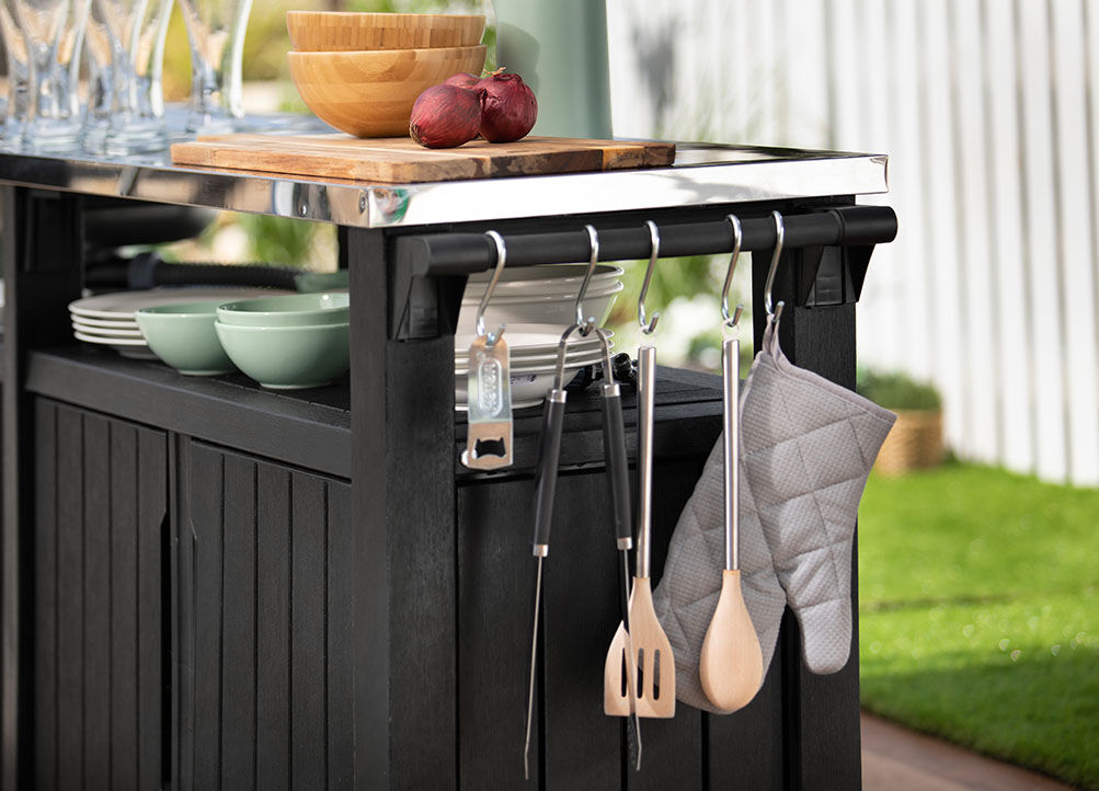 Keter outdoor entertainment outlet storage station grilling table